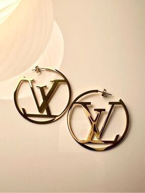 Gold LV Hoop Earrings - Designer Style